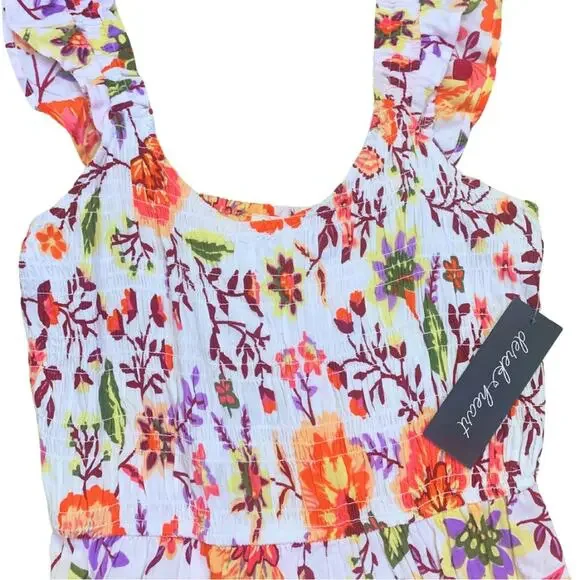 2/$30 Long Floral Print Sleeveless Maxi Dress Flowy Small Colorful Orange White - Picture 5 of 11